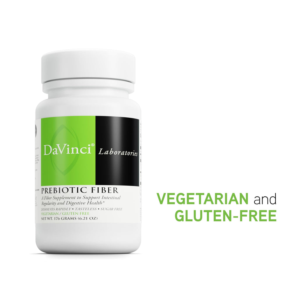 DAVINCI Labs Clearly Fiber label closeup highlights gluten-free and sugar-free qualities.