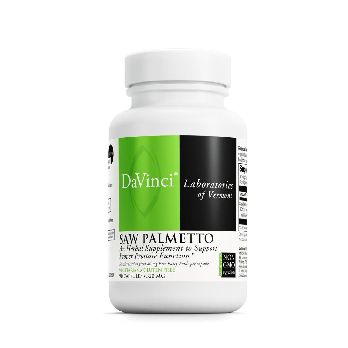DAVINCI Labs Saw Palmetto bottle shown for daily prostate health support.