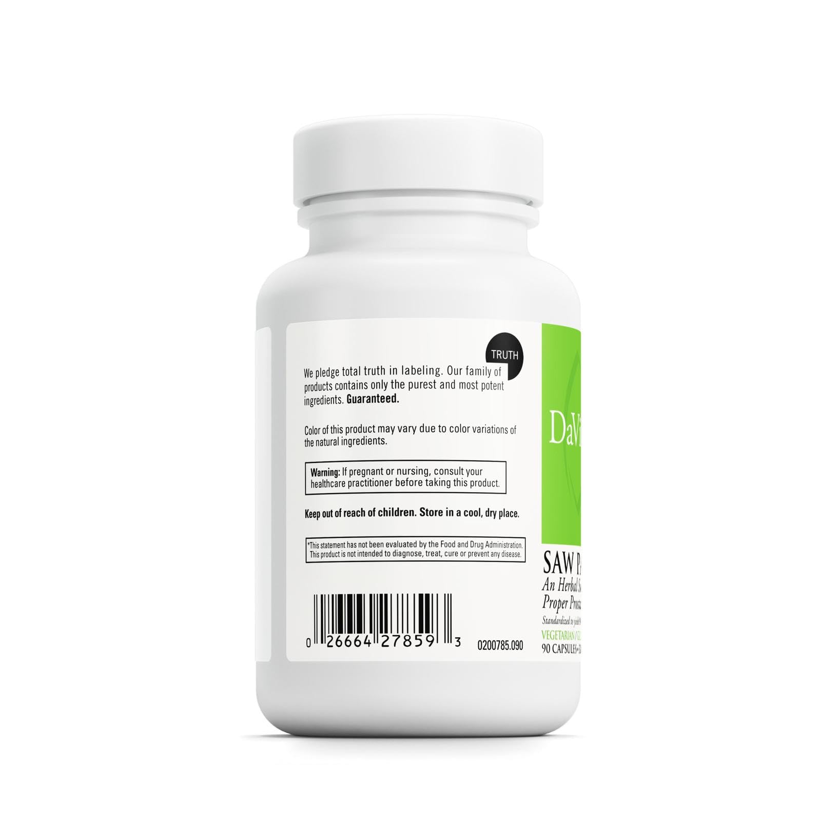 Closeup of DAVINCI Labs Saw Palmetto capsules suggesting easy daily use.