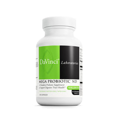DAVINCI Mega Probiotic ND bottle front showing non-dairy gut support formula