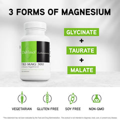 Label close-up shows three magnesium forms in DAVINCI Tri-Mag 300.