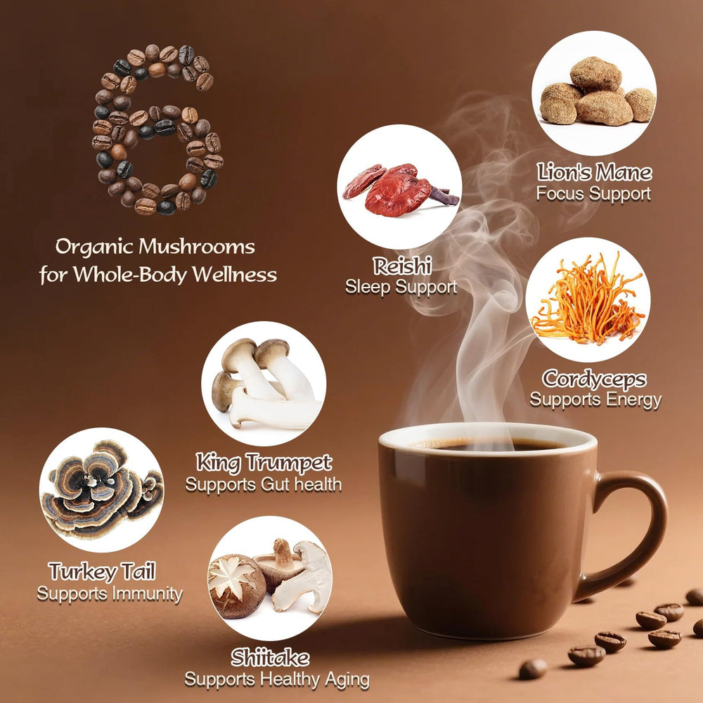 Daximo Organic Mushroom Coffee mix dissolving indicates quick preparation with steady caffeine.