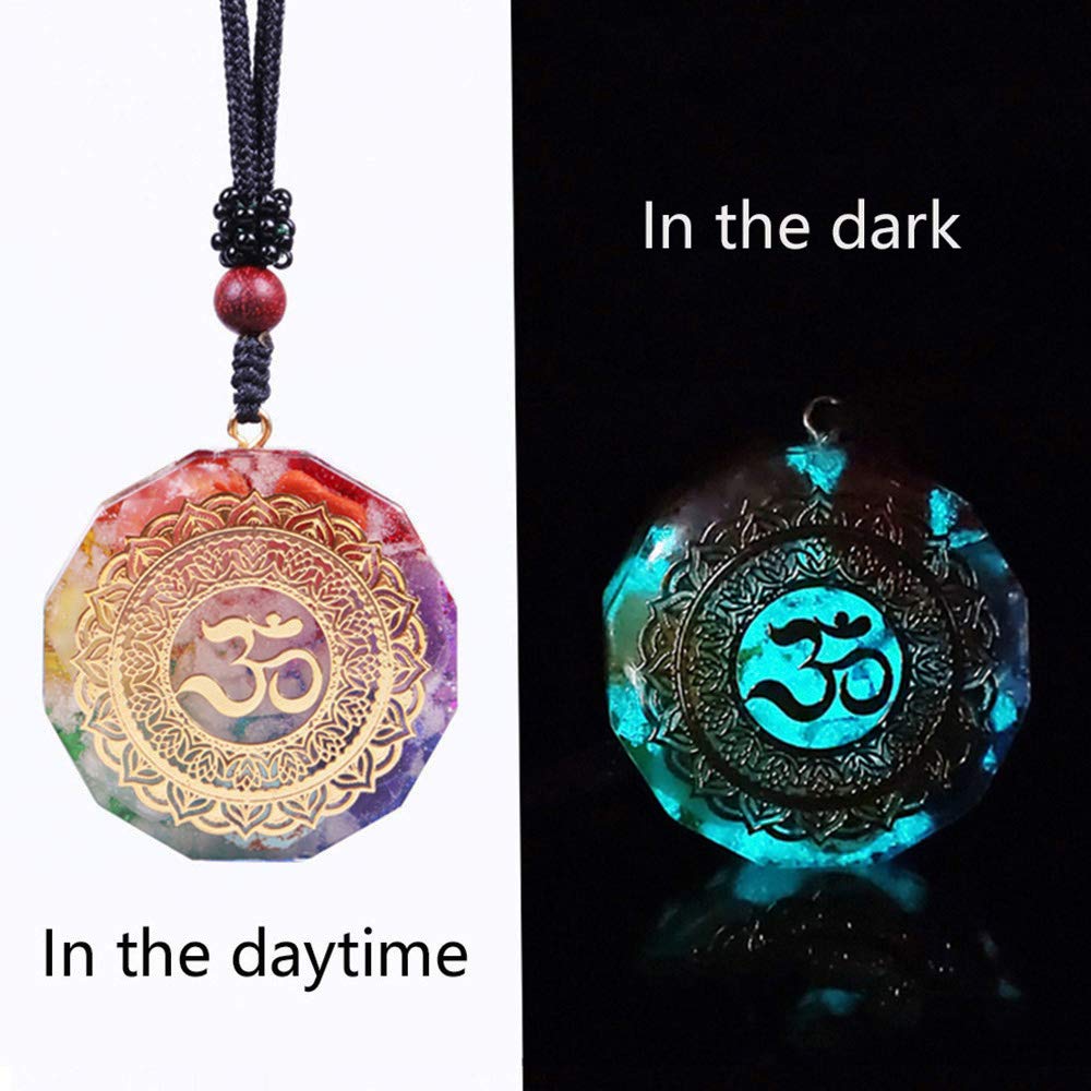 Day Day Up Orgonite pendant back view shows chakra gemstone map