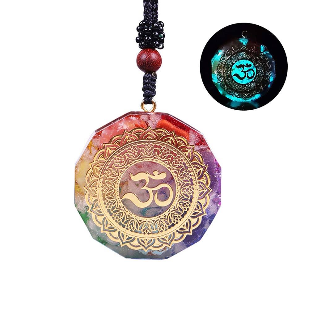 Day Day Up Orgonite pendant close-up with seven-gem chakra stones