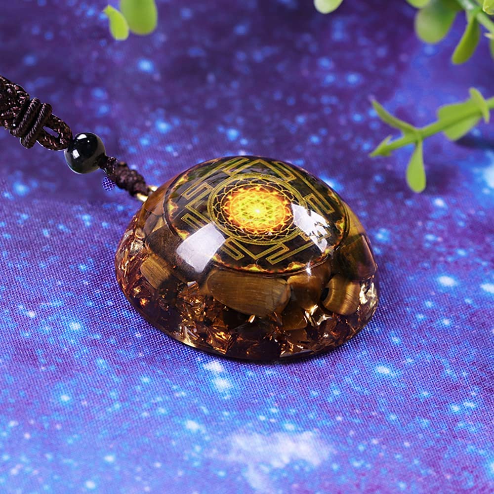 Day Day Up resin tiger eye pendant; gold foil shimmer for glow
