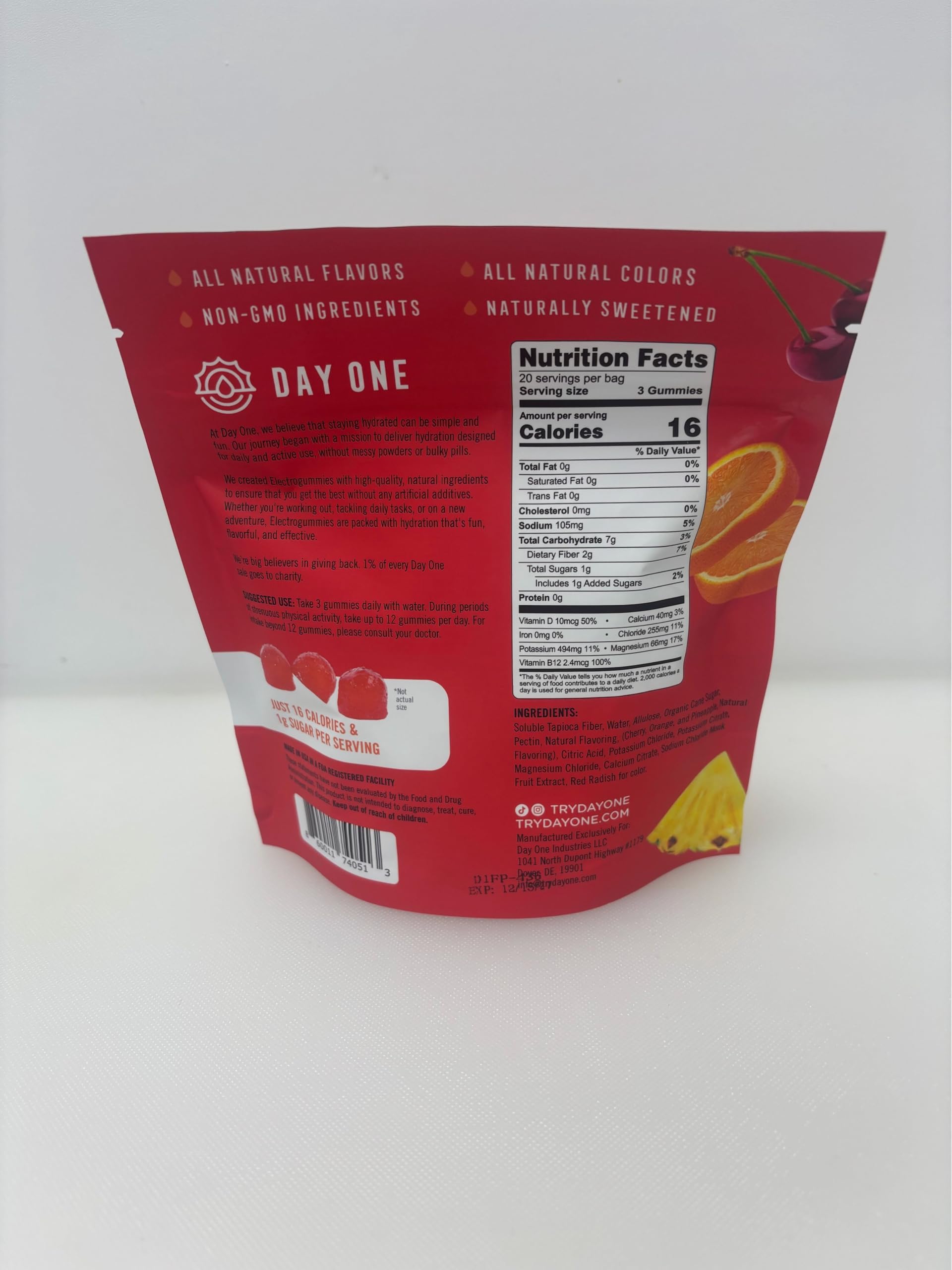 Day One Electrogummies fruit punch USA-made label signals trusted quality