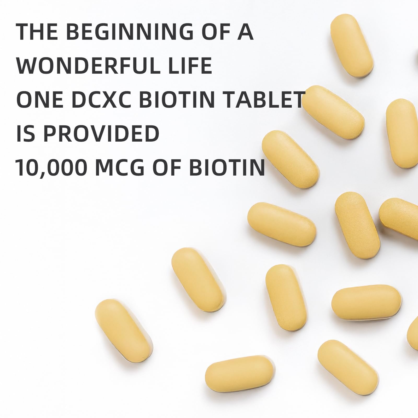 DCXC Biotin Collagen bottle highlighting hair health benefits