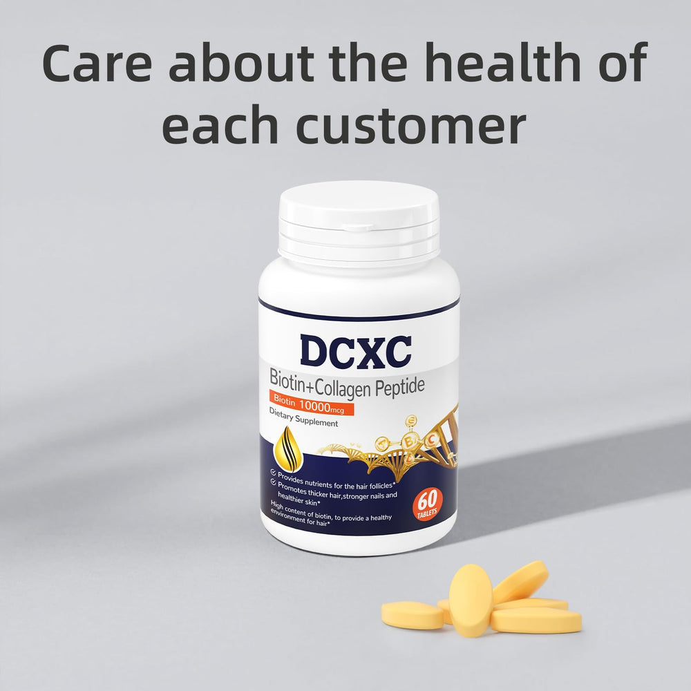 DCXC Biotin Collagen packaging emphasizing high potency biotin 10000 mcg