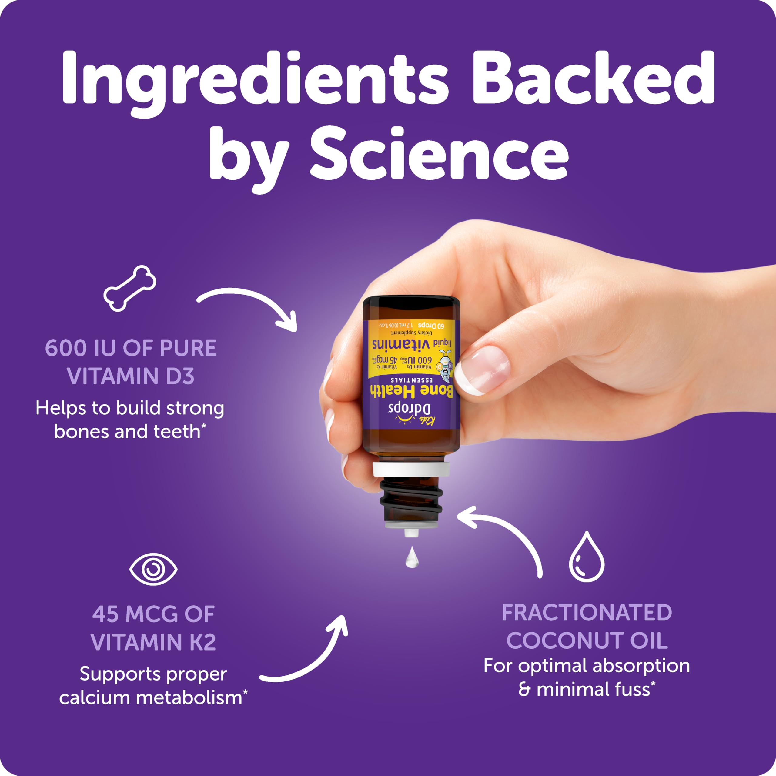 Child-friendly bottle with clear drop-nozzle for quick dosing.
