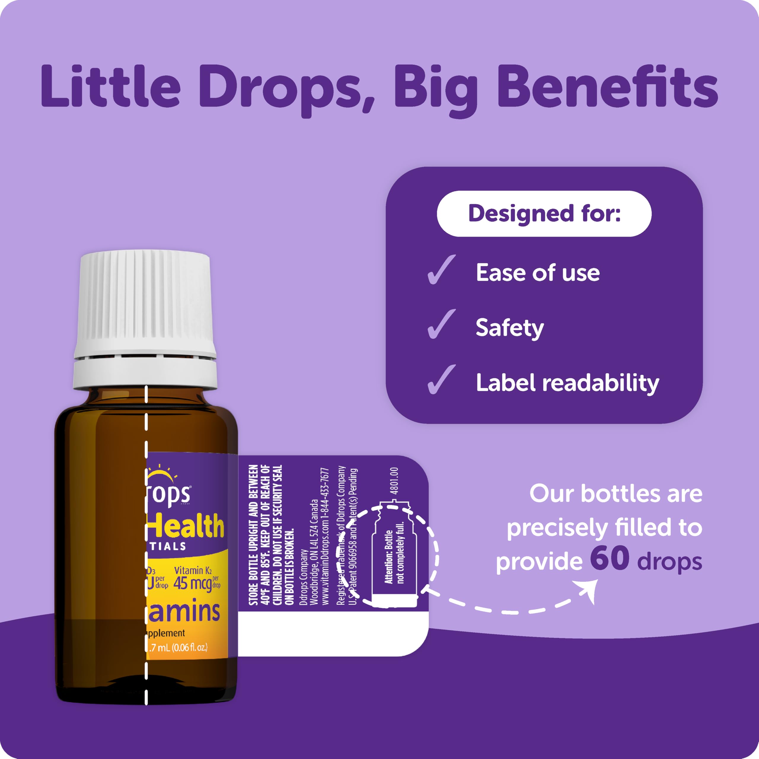 Ddrops Kids bone-health dropper facilitates tasteless daily dosing.