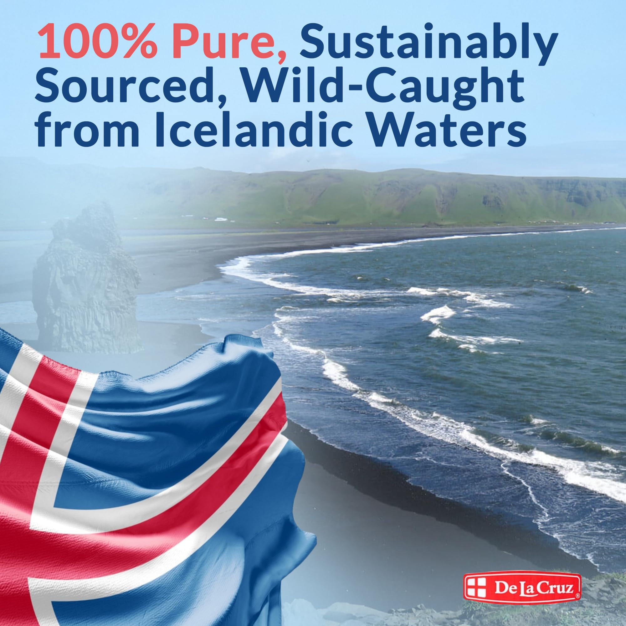 De La Cruz cod liver oil label highlights Icelandic origin and vitamin profile