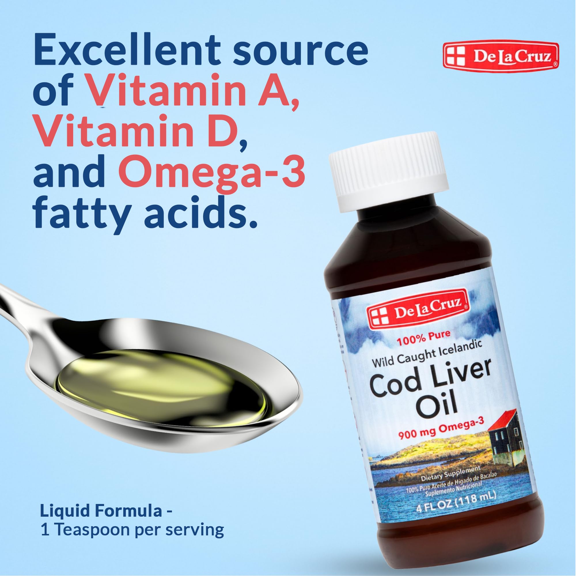De La Cruz cod liver oil pour captures smooth taste with minimal aftertaste