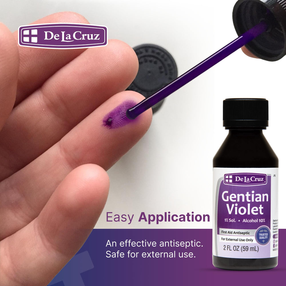 De La Cruz Gentian Violet leaves a temporary stain on fabrics