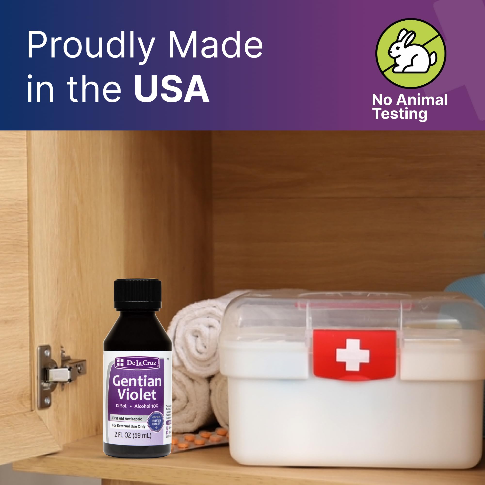 De La Cruz Gentian Violet applied 1-3 times daily without bandaging