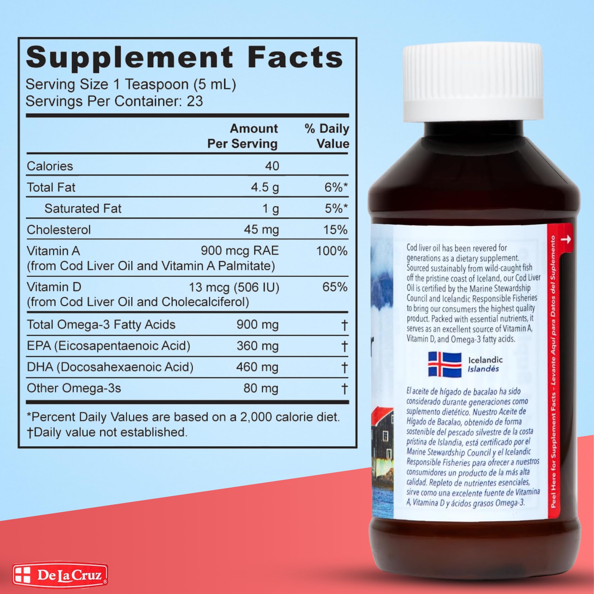 De La Cruz Icelandic cod liver oil wild-caught emphasizes sustainable sourcing