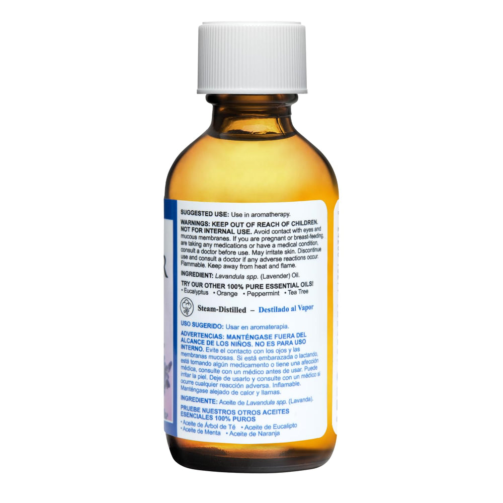 De La Cruz lavender oil in diffuser-ready setup offers calming ambiance.