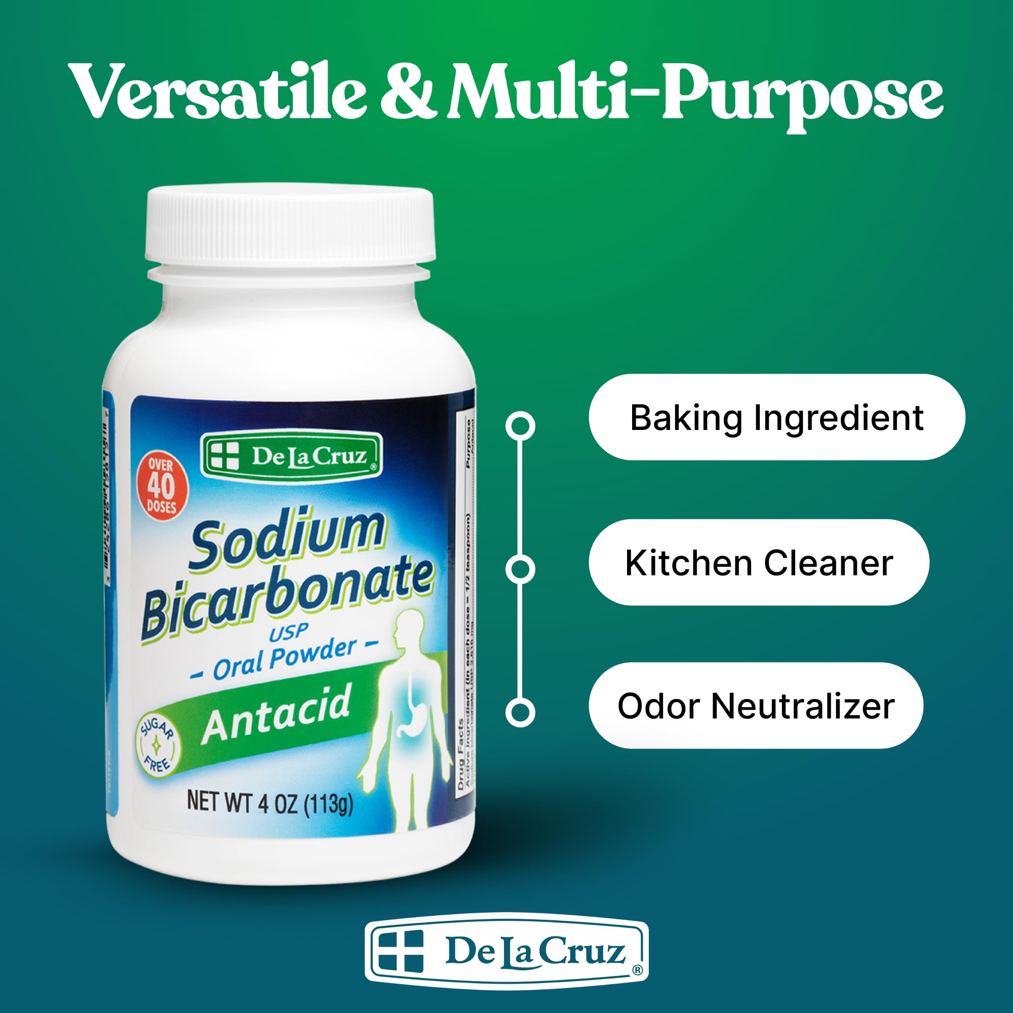 De La Cruz Pure sodium bicarbonate cleaning-deodorizing shows natural cleaner and deodorizer option.