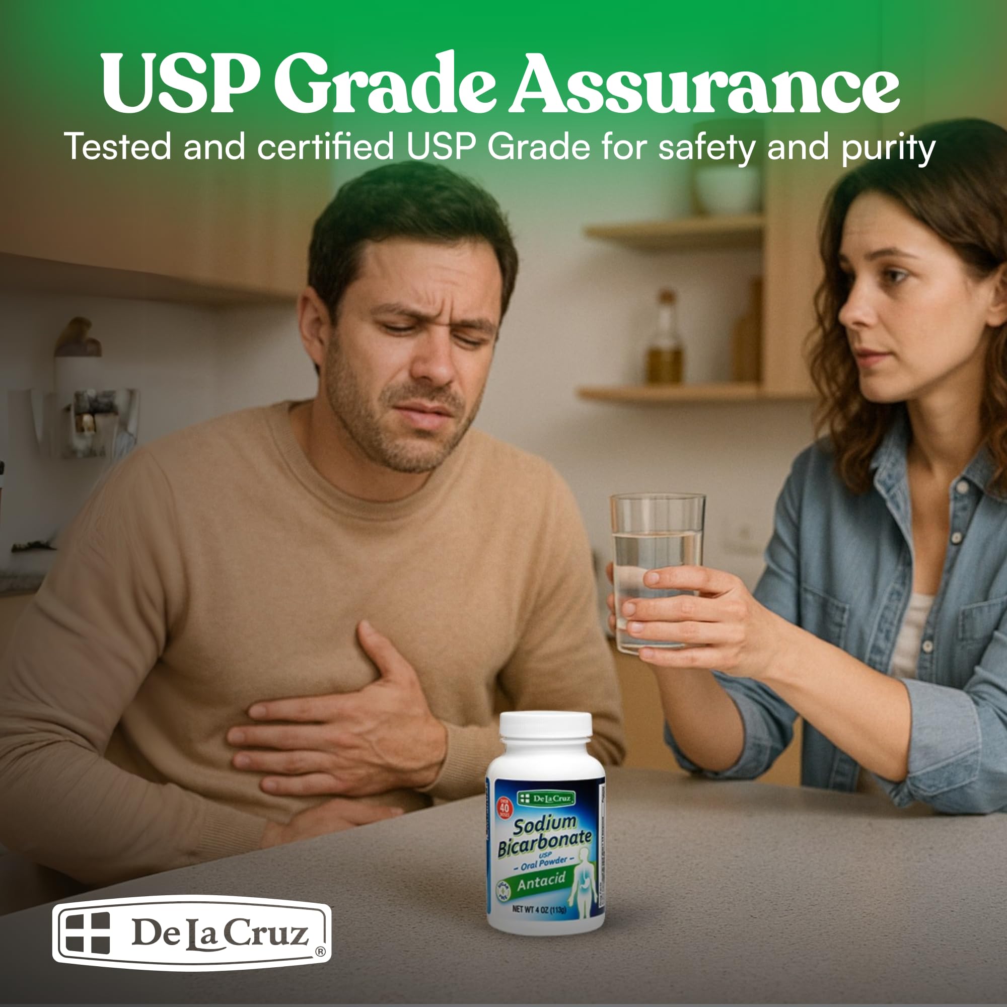 De La Cruz Pure sodium bicarbonate laundry-use demonstrates its multi-purpose household role.