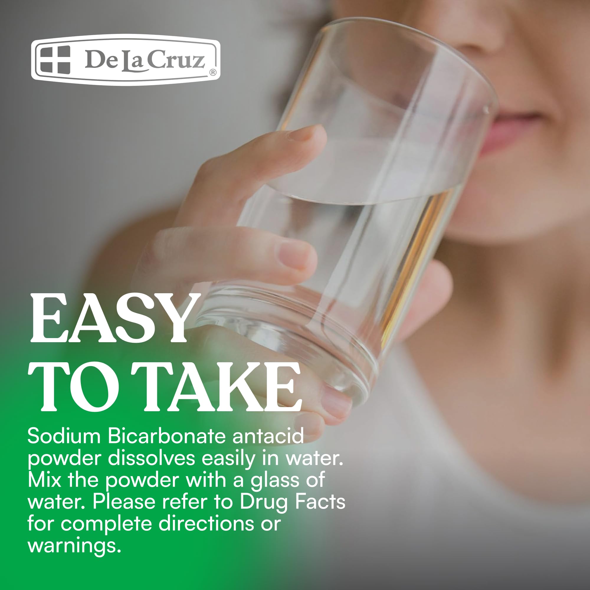 De La Cruz Pure sodium bicarbonate USP-grade image communicates USP grade quality.