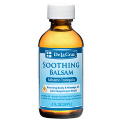 De La Cruz Soothing Balsam bottle pour shows quick absorption.