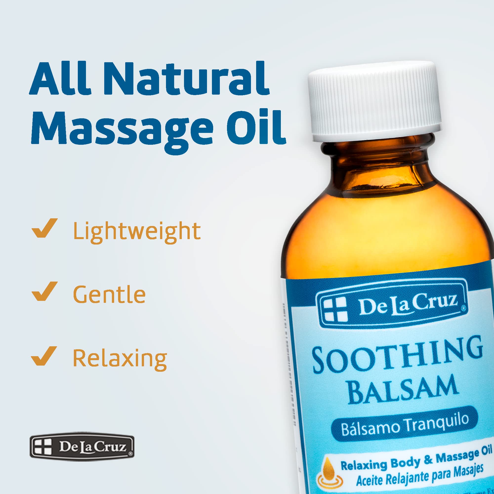 De La Cruz Soothing Balsam label close-up highlights additive-free formula.