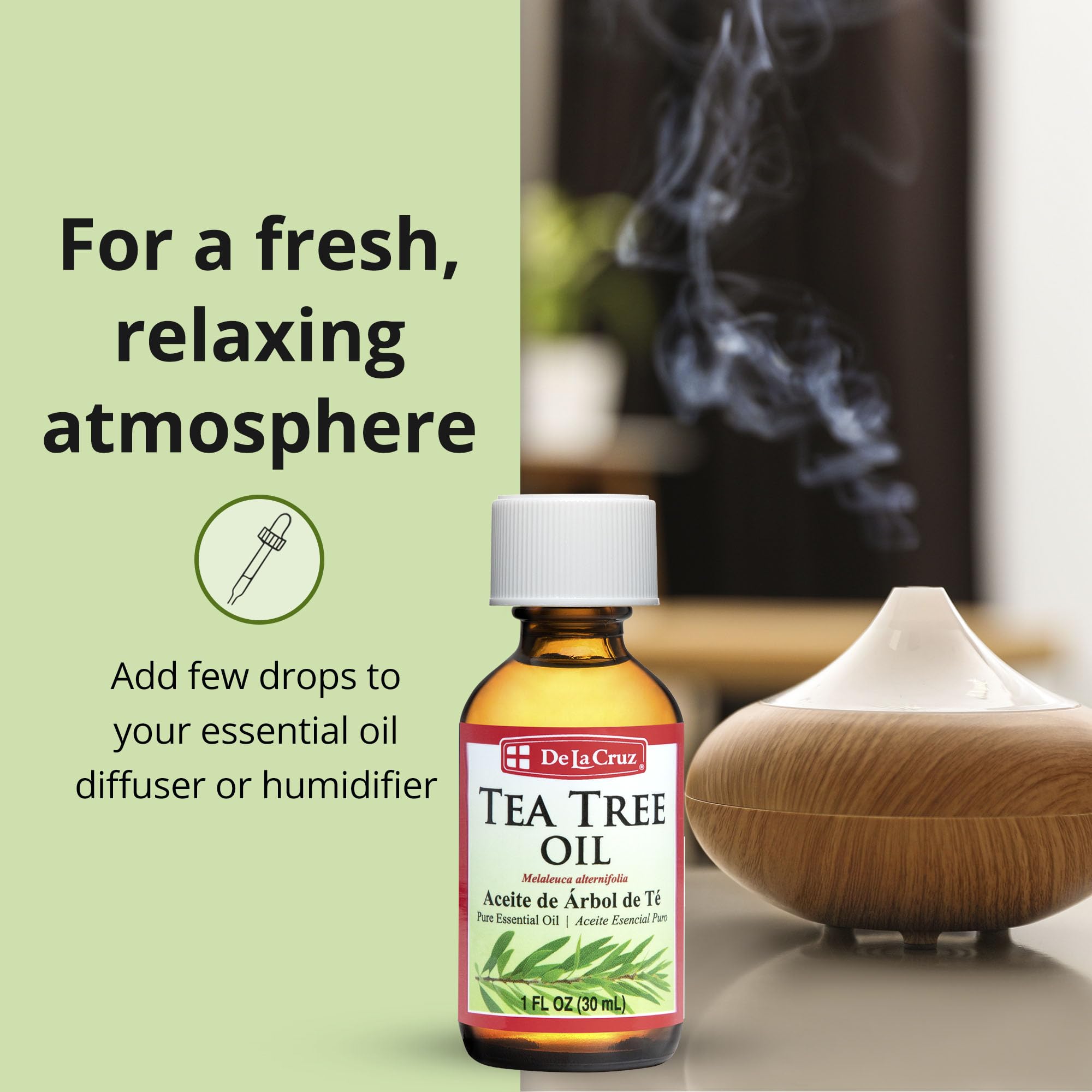 De La Cruz Tea Tree Oil in a humidifier for refreshed air