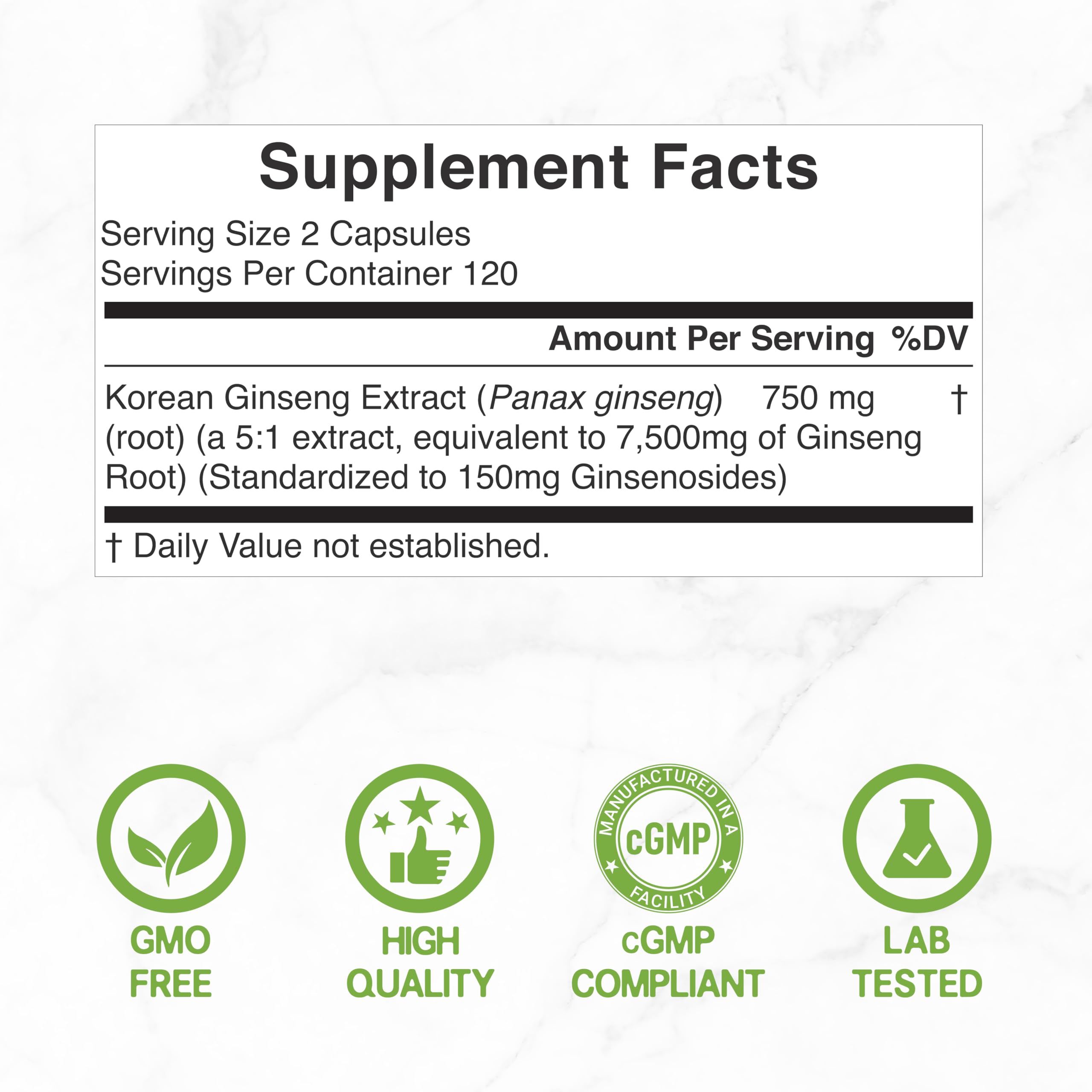 Korean 6-year-old red ginseng root extract origin in DEAL SUPPLEMENT packaging.
