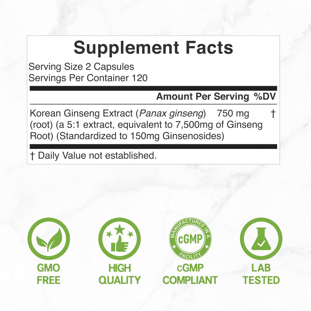 Korean 6-year-old red ginseng root extract origin in DEAL SUPPLEMENT packaging.