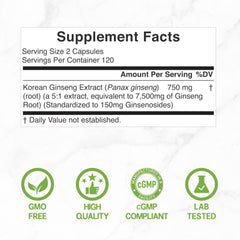 Korean 6-year-old red ginseng root extract origin in DEAL SUPPLEMENT packaging.