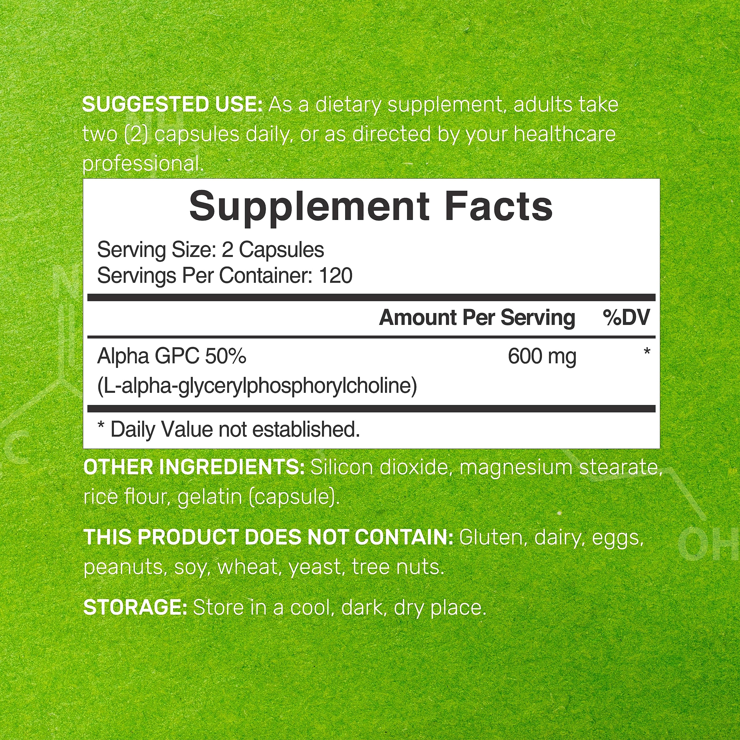 DEAL SUPPLEMENT Alpha GPC 600mg capsules close-up highlighting choline delivery