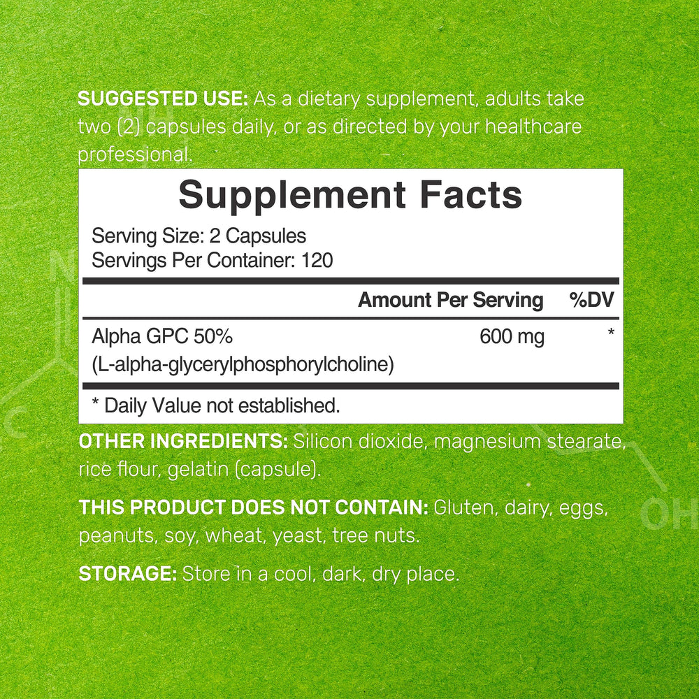 DEAL SUPPLEMENT Alpha GPC 600mg capsules close-up highlighting choline delivery