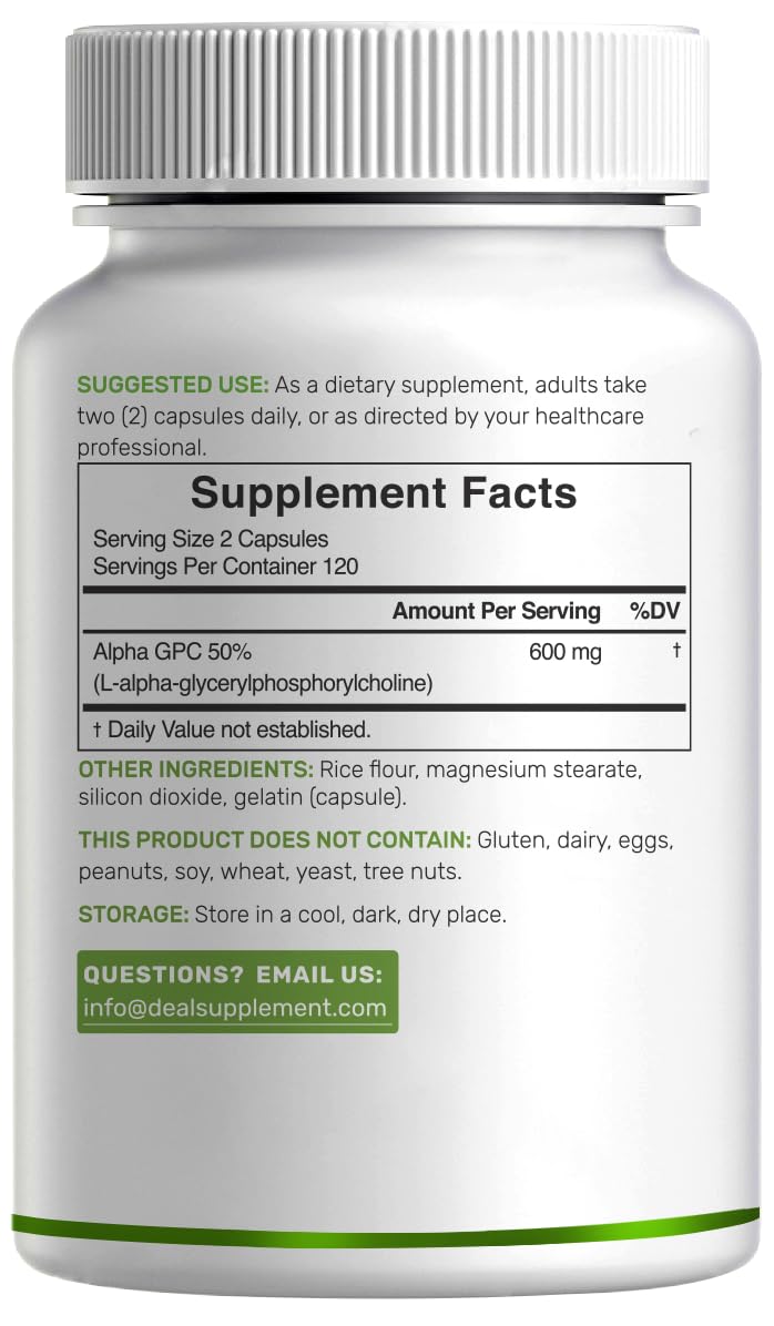 DEAL SUPPLEMENT Alpha GPC 600mg capsules held in hand