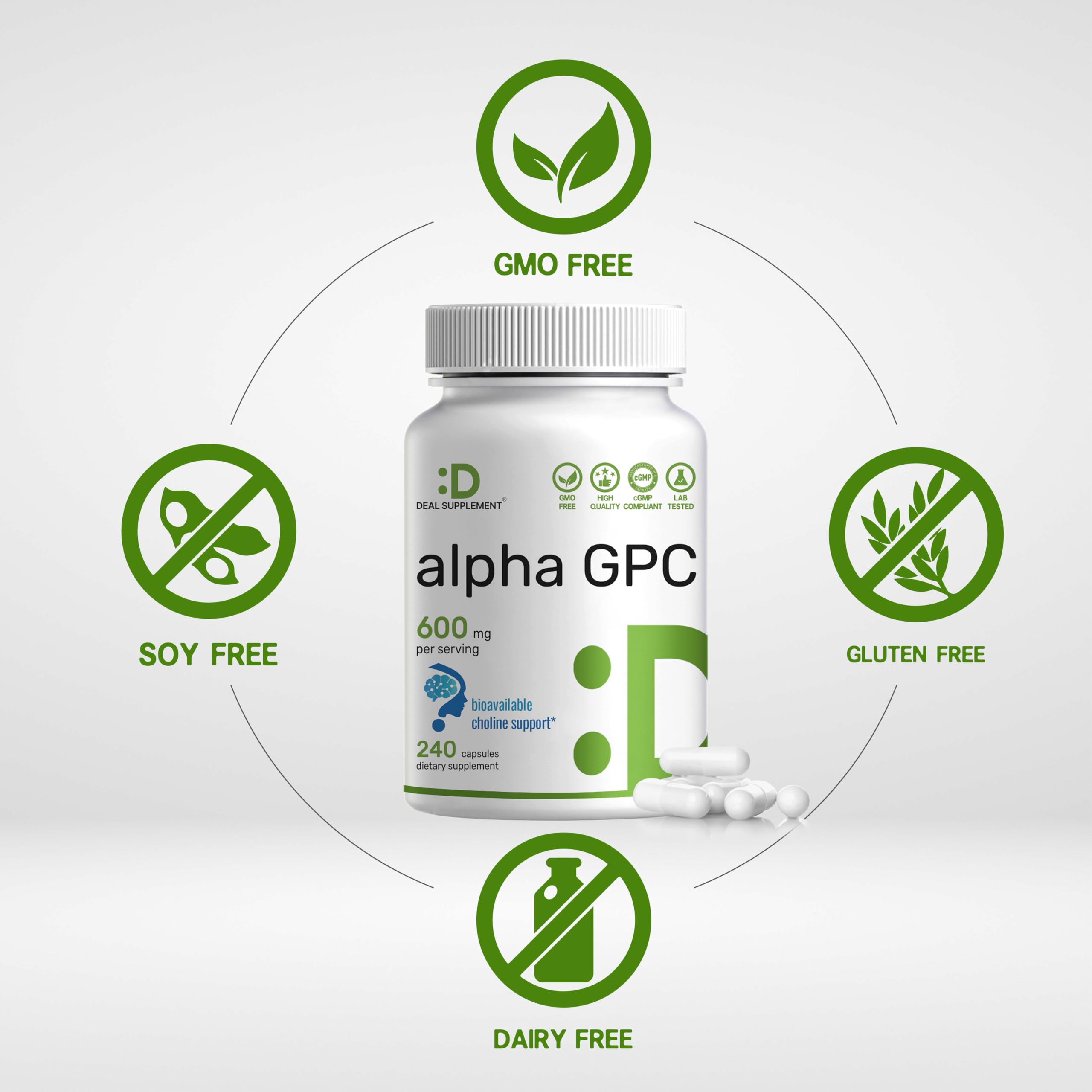 DEAL SUPPLEMENT Alpha GPC 600mg non GMO gluten-free label