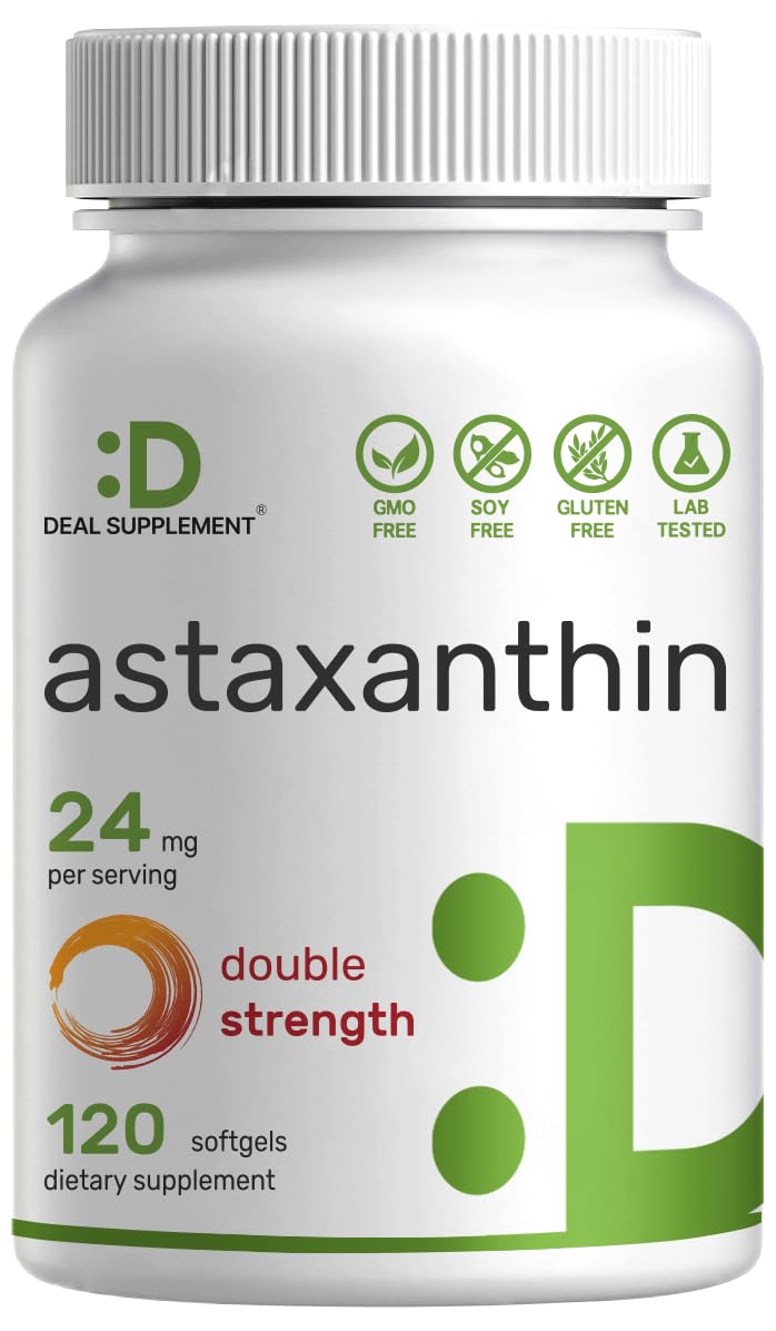 DEAL SUPPLEMENT Astaxanthin bottle front for daily antioxidant support.