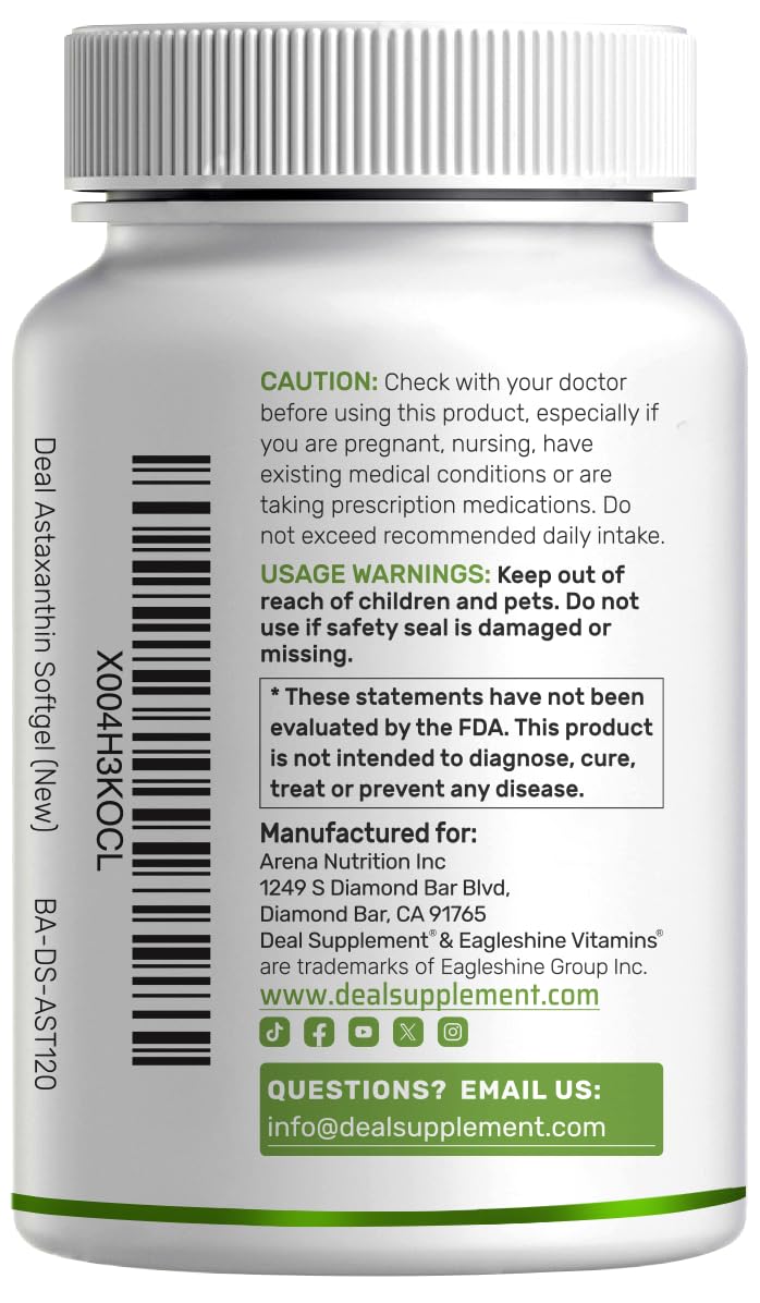 DEAL SUPPLEMENT Astaxanthin bottle on table in natural light for daily wellness routine.