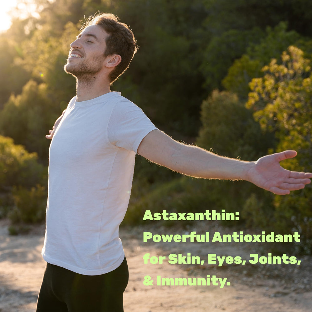 DEAL SUPPLEMENT Astaxanthin bottle top view with dosage information for easy reference.