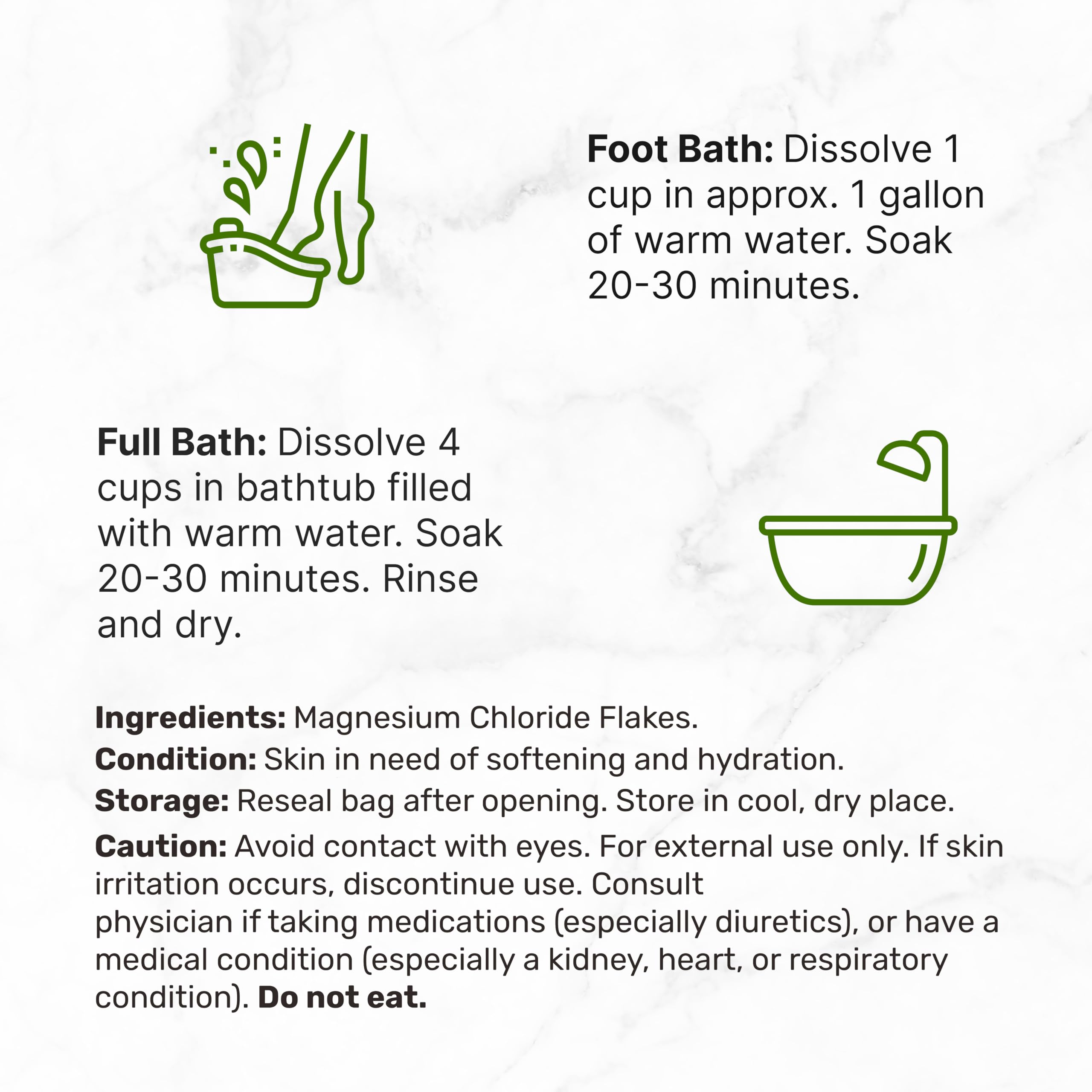 DEAL SUPPLEMENT Bath soak setup showing mineral flakes dissolving in warm water.
