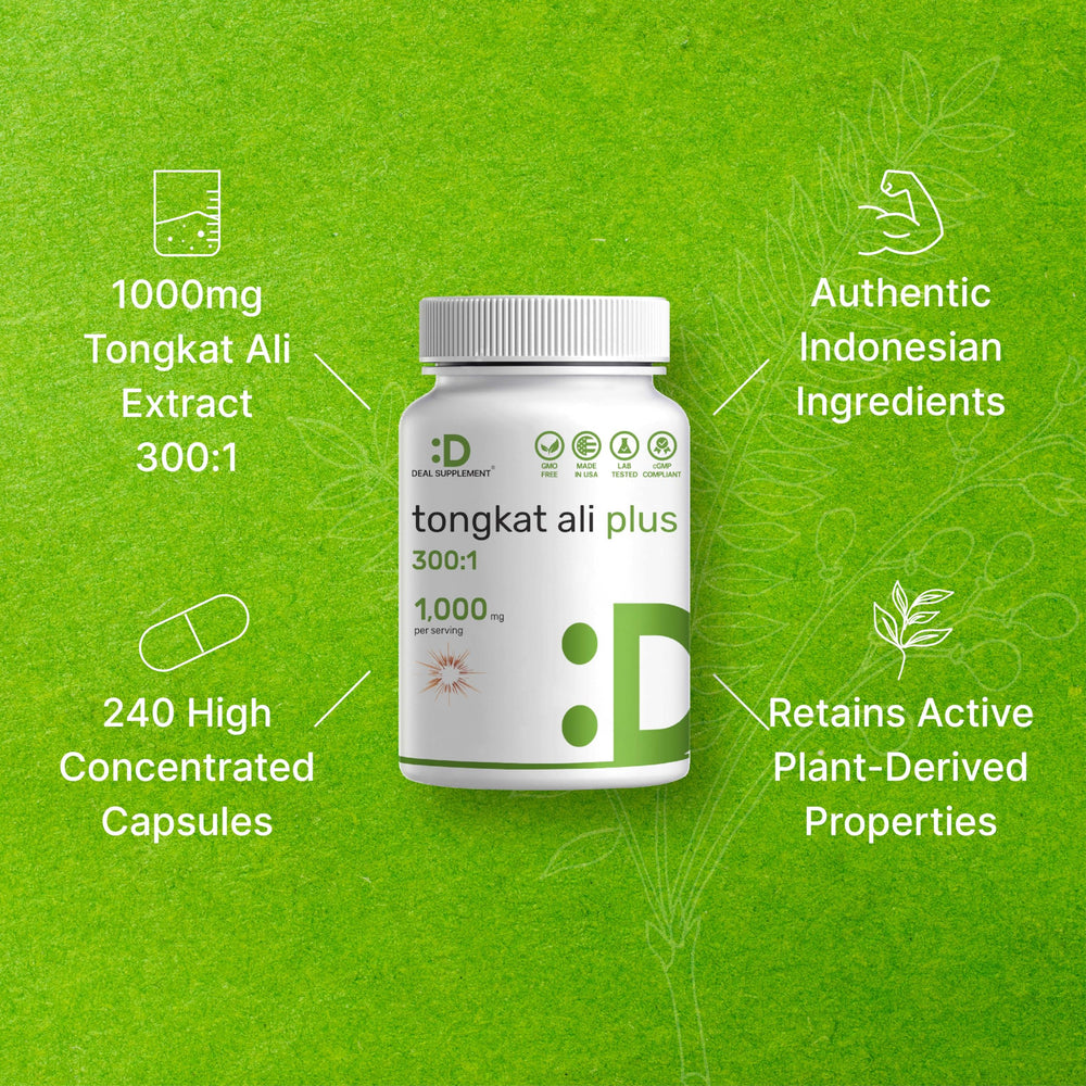 Deal Supplement bottle and blister pack highlighting the triple-strength formula and 300:1 extract.