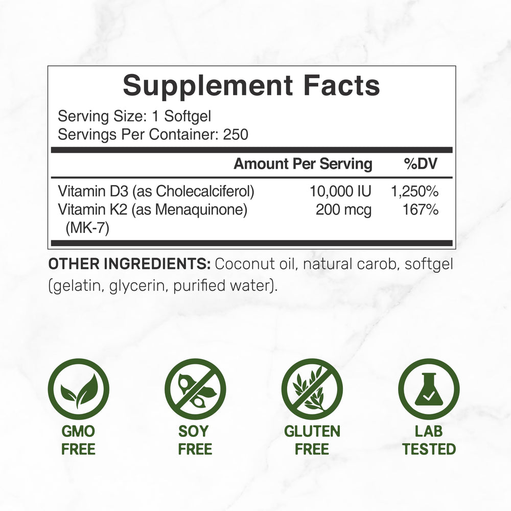 Deal Supplement bottle label detail showing D3 K2 MK7 composition and clean coconut oil carrier