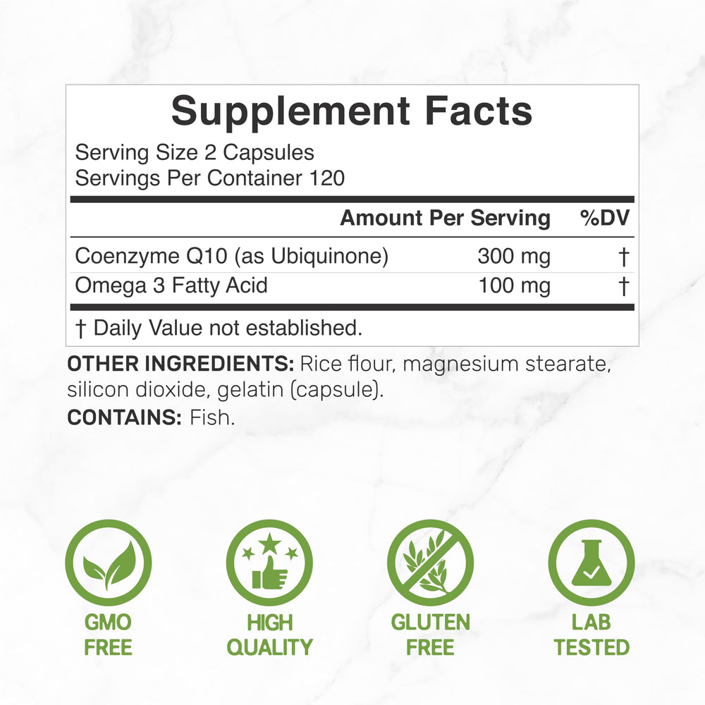 Deal Supplement CoQ10 Omega 3 capsules close-up highlights easy daily use.