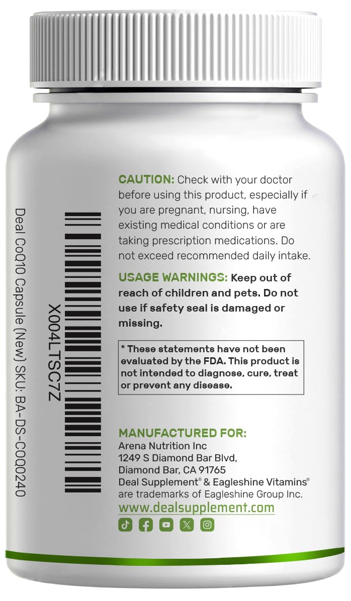Deal Supplement CoQ10 Omega 3 lab-tested non-GMO badge.