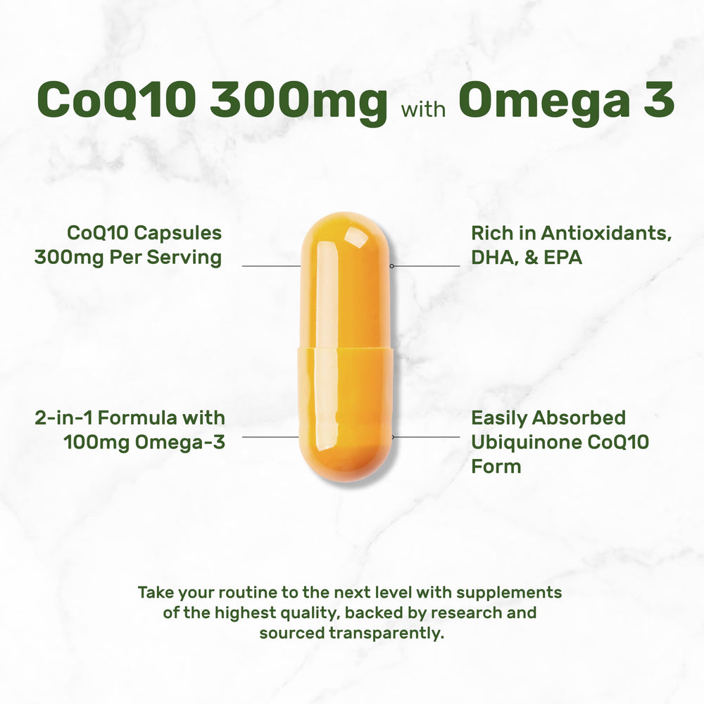 Deal Supplement CoQ10 Omega 3 label detail emphasizes double-strength formula.