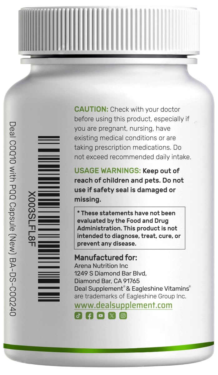 Packaging display of DEAL SUPPLEMENT CoQ10 with 240 vegetarian capsules