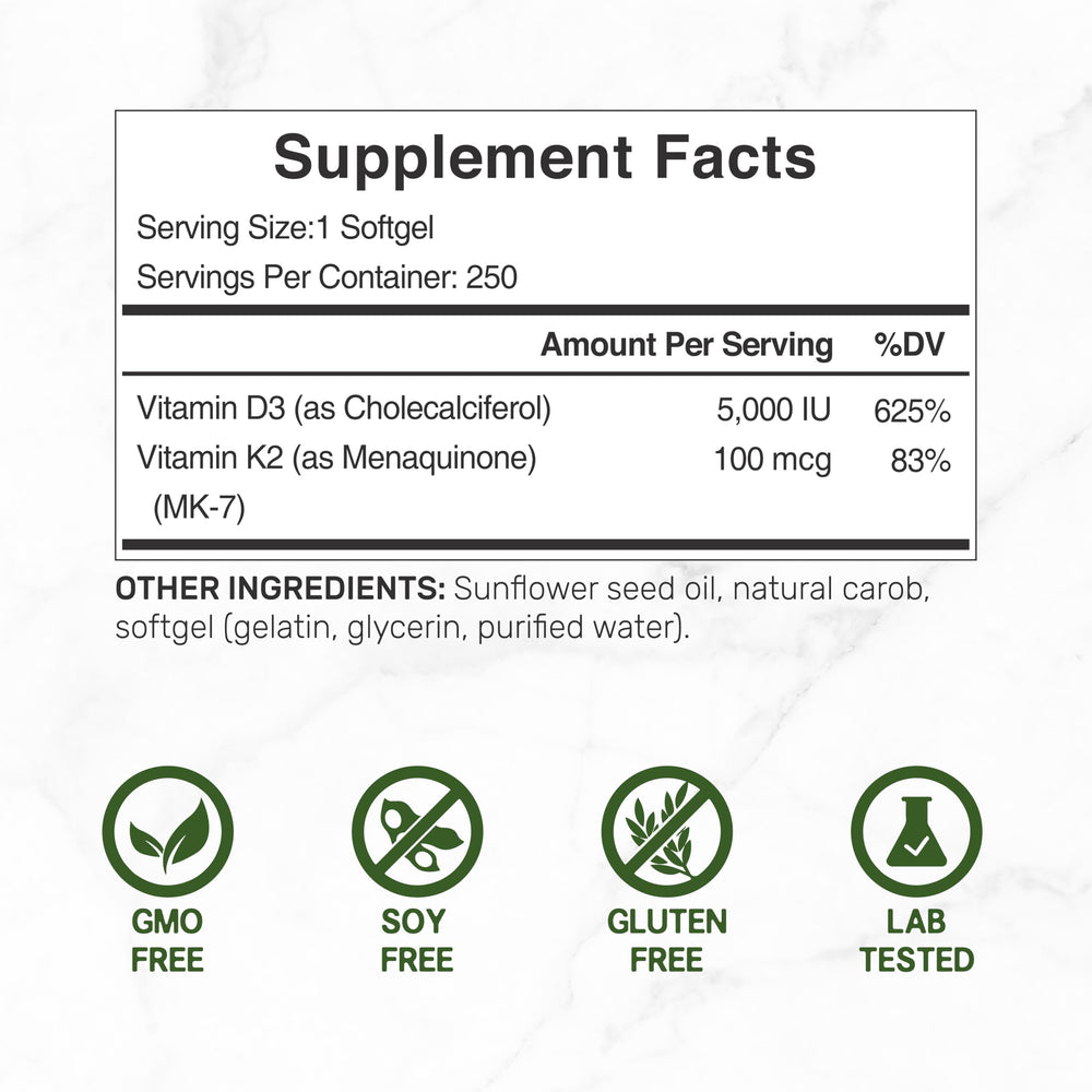 Deal Supplement D3K2 pack-display highlights 500-count supply for daily use.