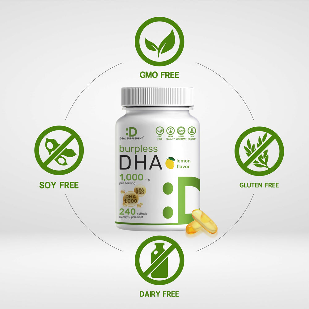 Two softgels provide 1000mg DHA and 500mg EPA for daily omega-3 support.