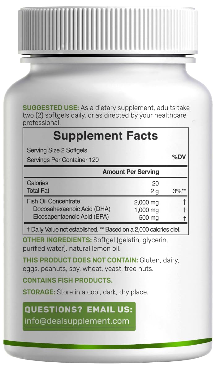 DEAL SUPPLEMENT DHA 240-softgel bottle equals a 120-day omega-3 supply.