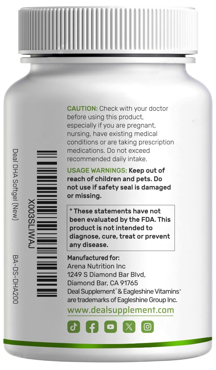 DEAL SUPPLEMENT DHA packaging shows brain and heart icons suggesting cognitive and cardiovascular support.