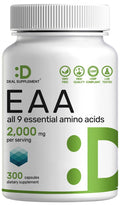 DEAL SUPPLEMENT Essential Amino Acids 2000mg – 9 Essentials + BCAAs, 300 Caps, Unflavored