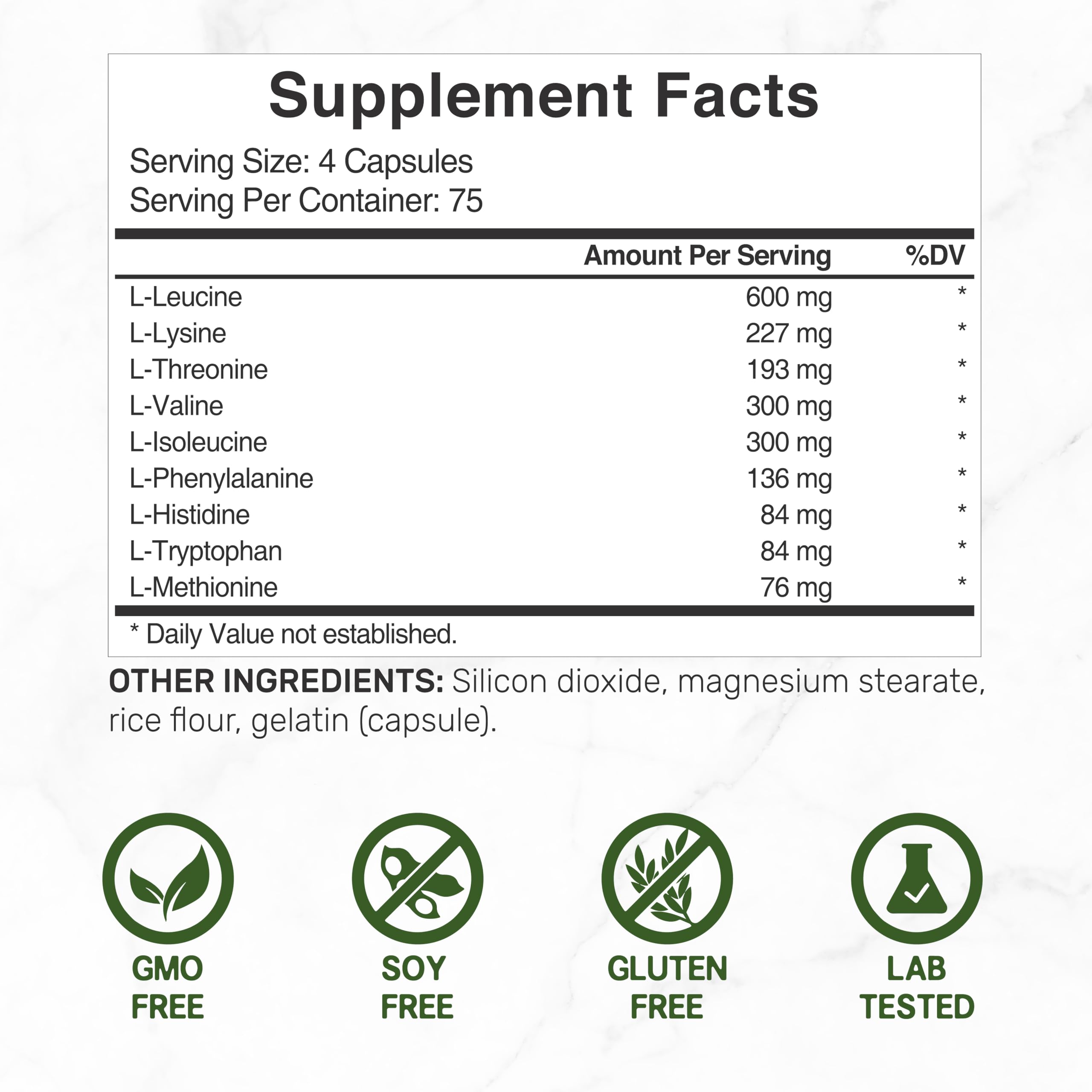 Deal Supplement EAA bottle on counter, highlighting pre/post workout use.