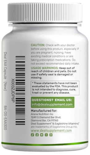 Deal Supplement EAA serving dose line shows 4-capsule portion for intake.